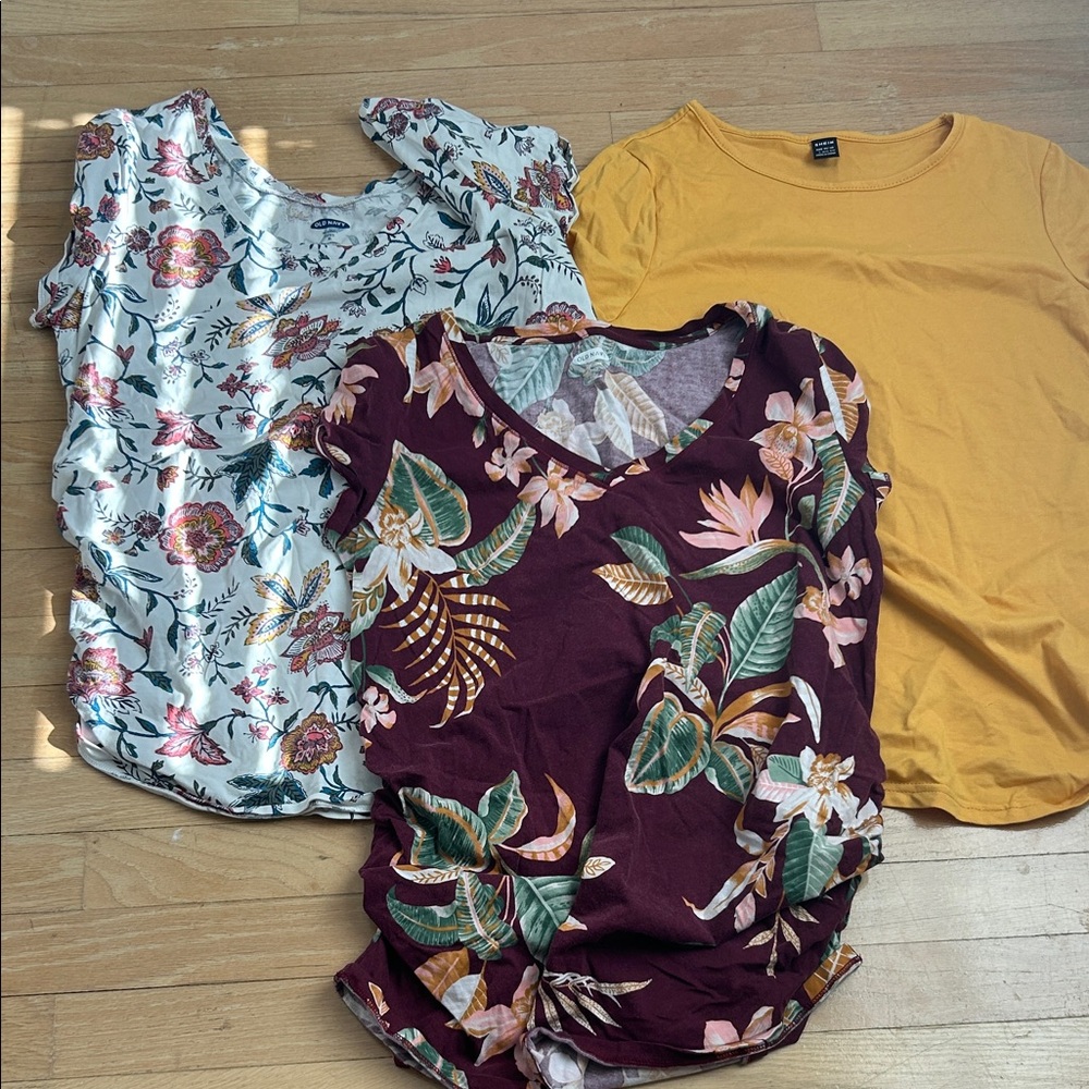 Old Navy Floral and Mustard Short Sleeve Tees